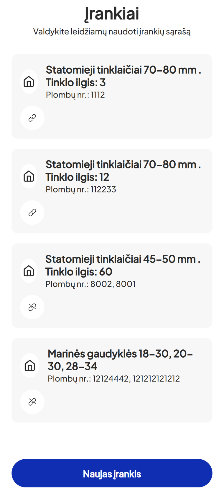 Įrankių sandėlis su sujungimo/atjungimo ikonomis