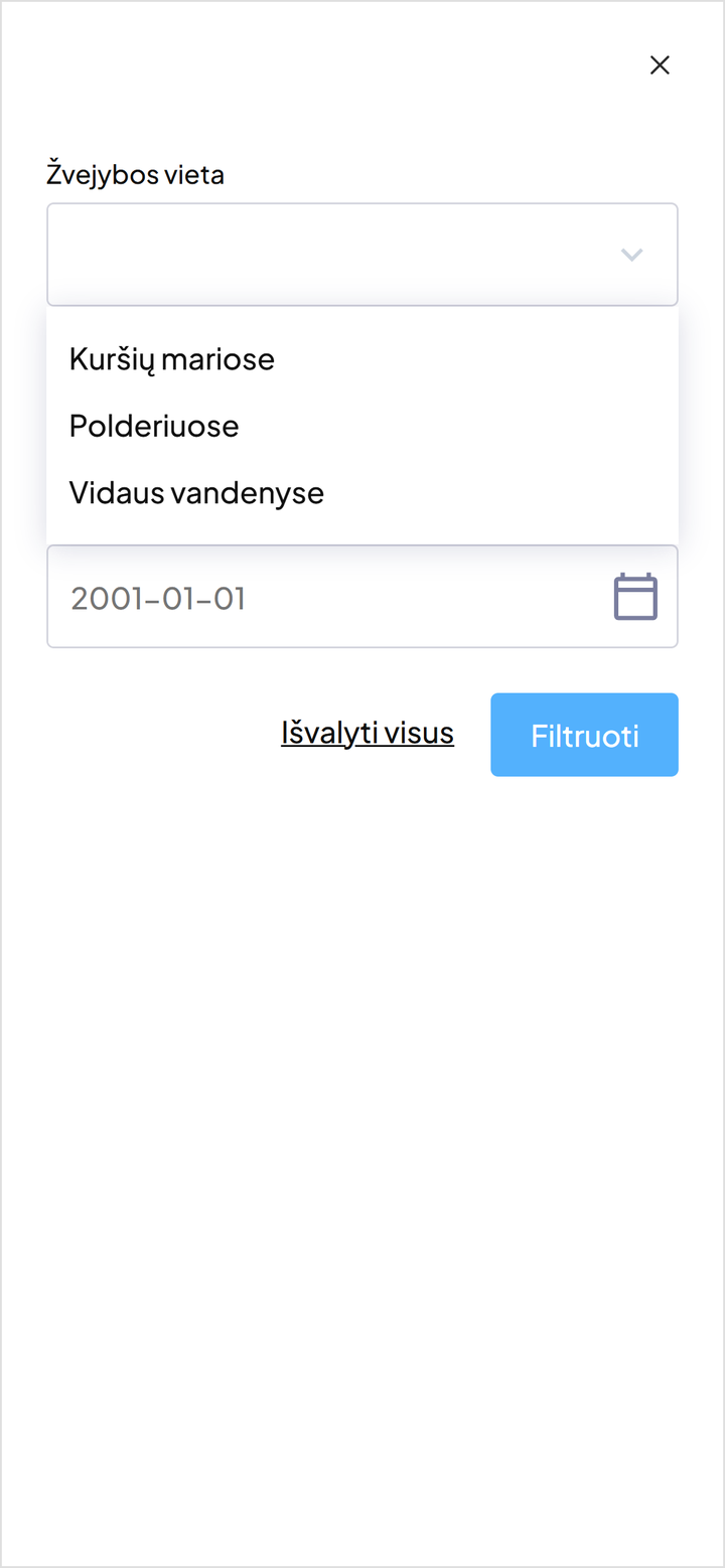 Filtras pagal žvejybos vietą